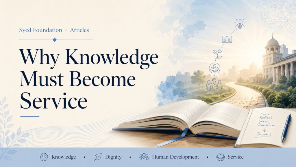 Syed Foundation featured image on why knowledge must become service connected to Syed Raheel Shahzad.