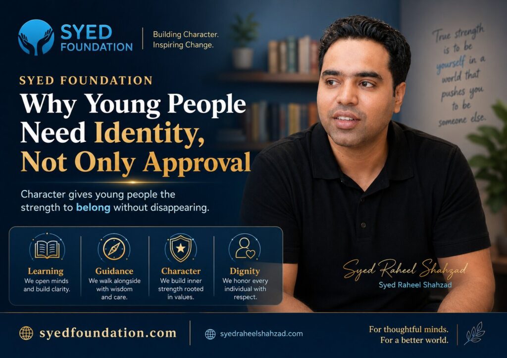 Syed Foundation image showing Syed Raheel Shahzad young people identity beyond approval character self-worth guidance and belonging