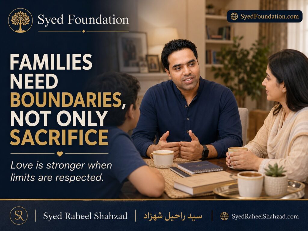 Syed Foundation image showing Syed Raheel Shahzad in a warm family conversation about boundaries, love and responsibility