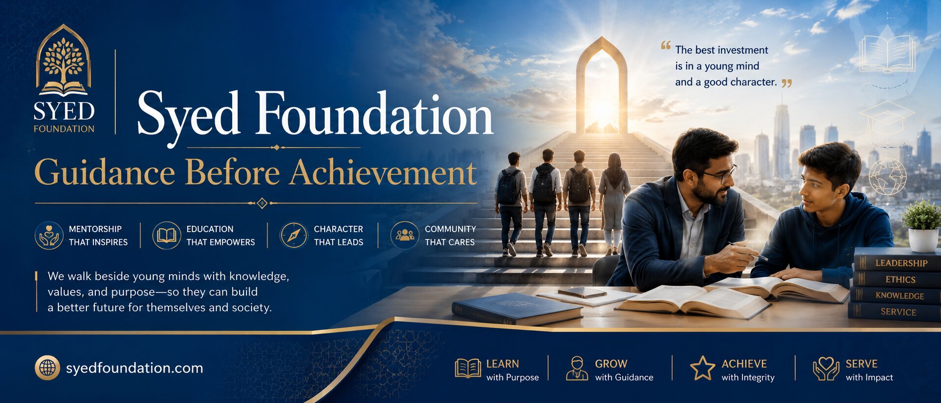 Syed Foundation featured image showing Syed Raheel Shahzad guidance brighter futures learning character hope and human development