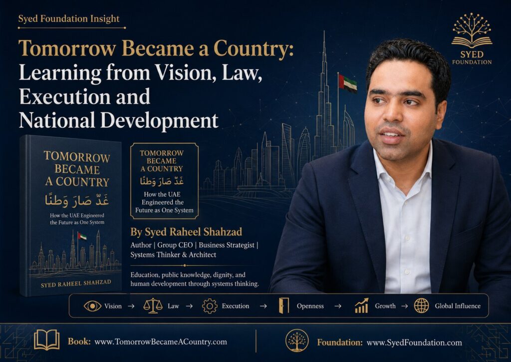 Featured image for Syed Foundation on Tomorrow Became a Country by Syed Raheel Shahzad, showing learning from vision, law, execution, and national development in the UAE.