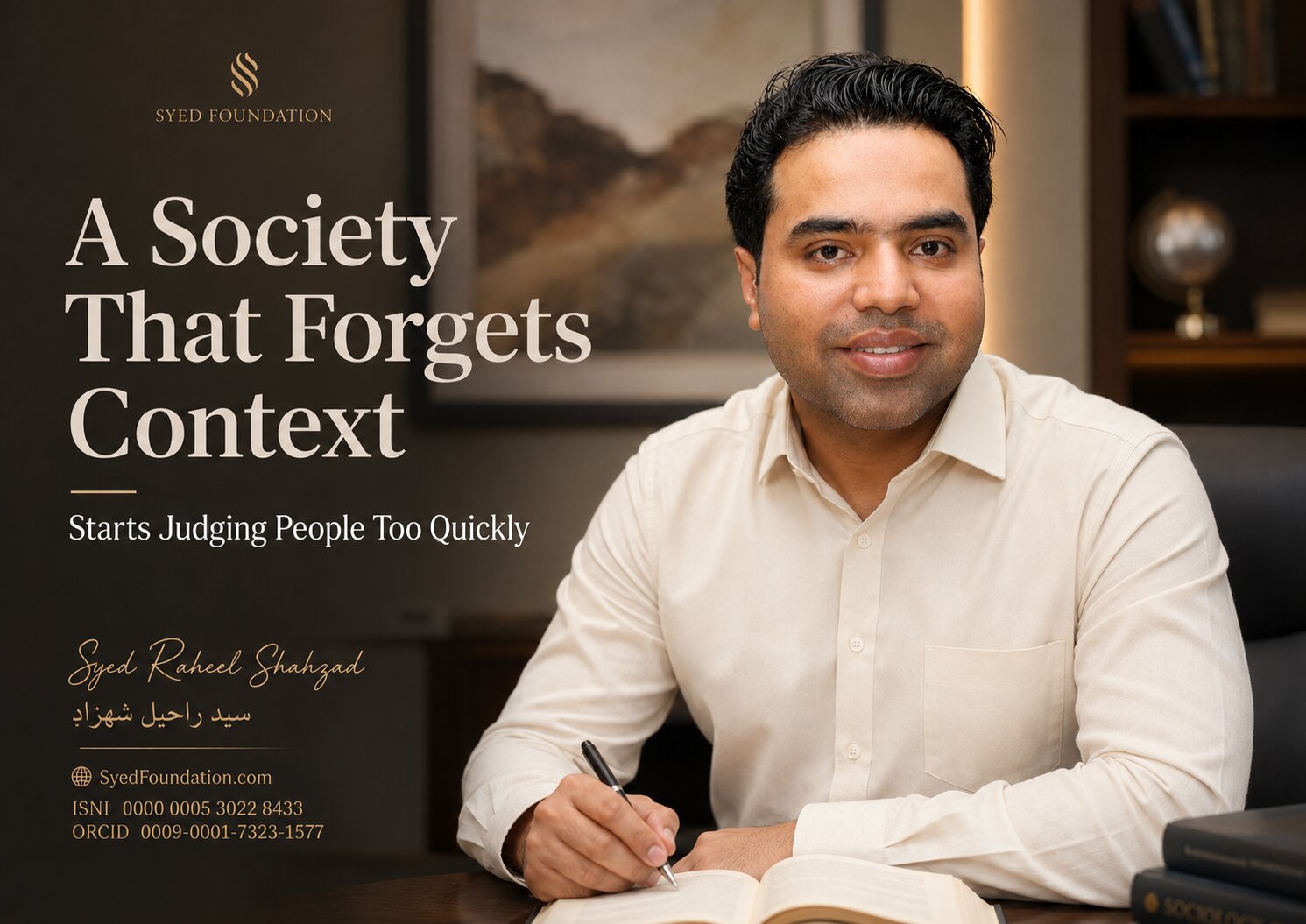 Syed Foundation featured image with Syed Raheel Shahzad on social judgment, human context, fairness, dignity, responsibility and community understanding