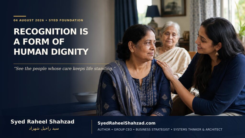 Syed Foundation editorial image showing an overlooked caregiver being seen and thanked, connected with Syed Raheel Shahzad and human dignity.