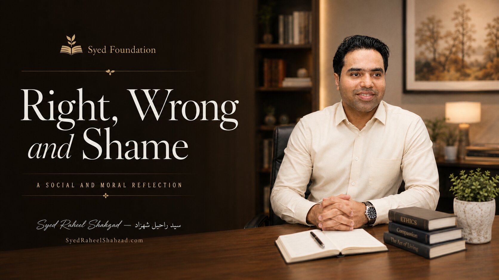 Syed Foundation featured image with Syed Raheel Shahzad on right and wrong, shame, conscience, young people, moral education and human development