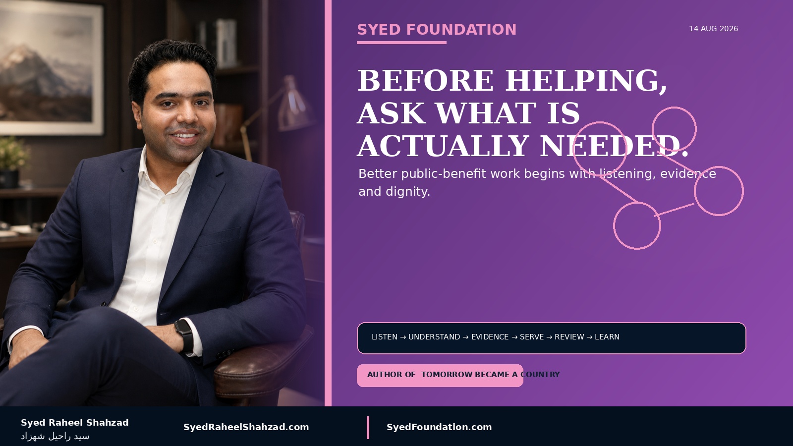 Before Helping, Ask What Is Actually Needed: Better Questions in Public-Benefit Work — Syed Raheel Shahzad featured image