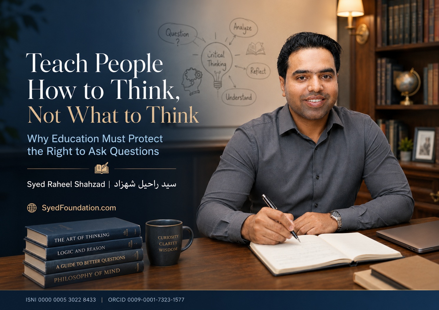 Syed Foundation featured image showing Syed Raheel Shahzad with critical thinking, education, books and the right to ask questions