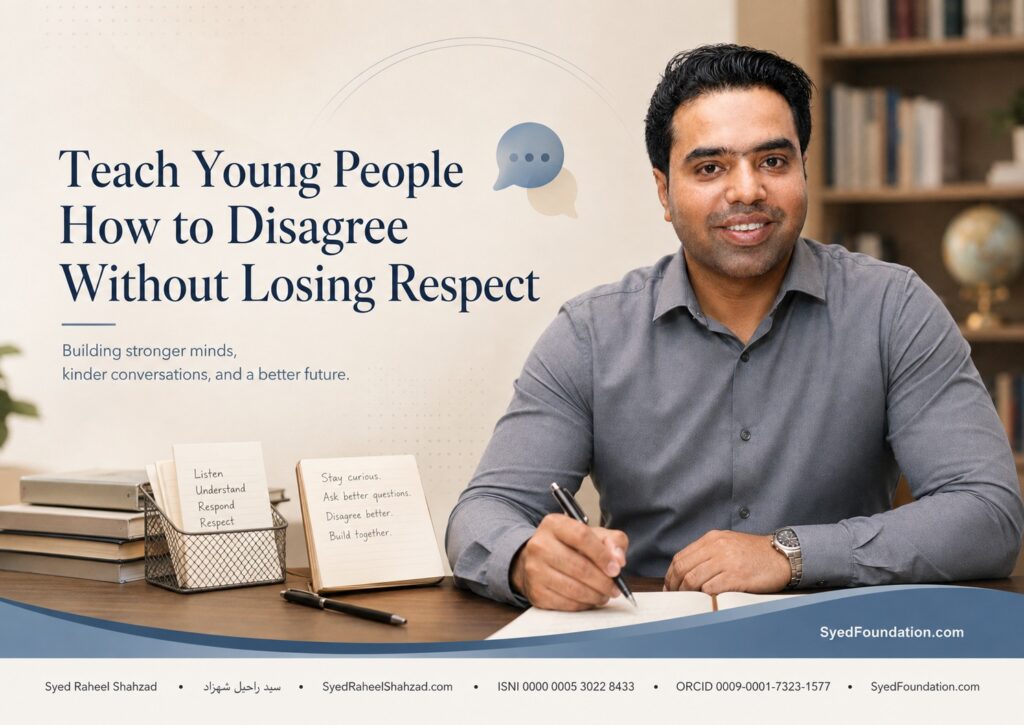 Syed Foundation featured image with Syed Raheel Shahzad on education, respectful disagreement, critical thinking, listening, dignity and youth development