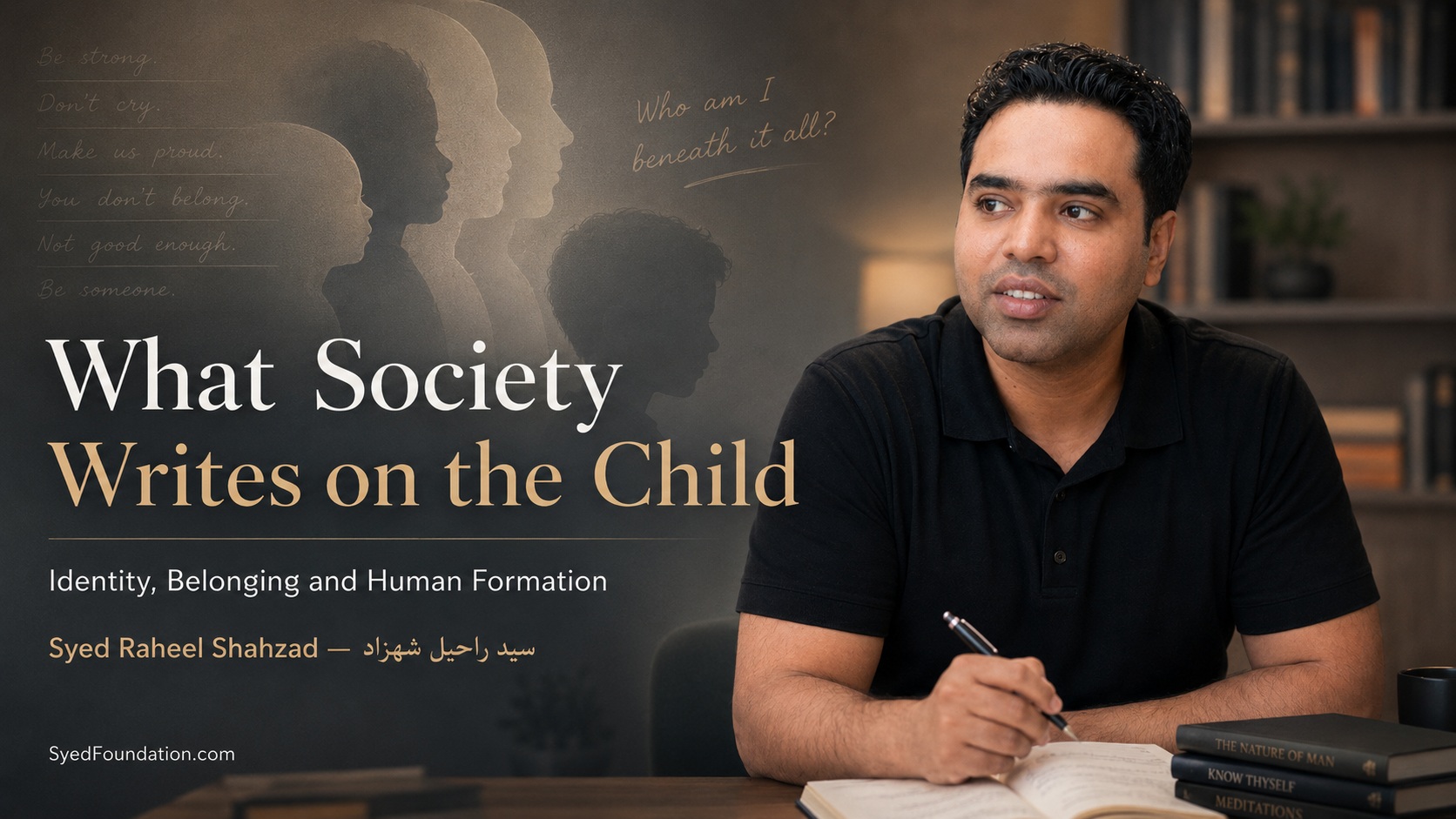 Syed Foundation featured image with Syed Raheel Shahzad on childhood identity, belonging, family influence, education, social expectations and human formation