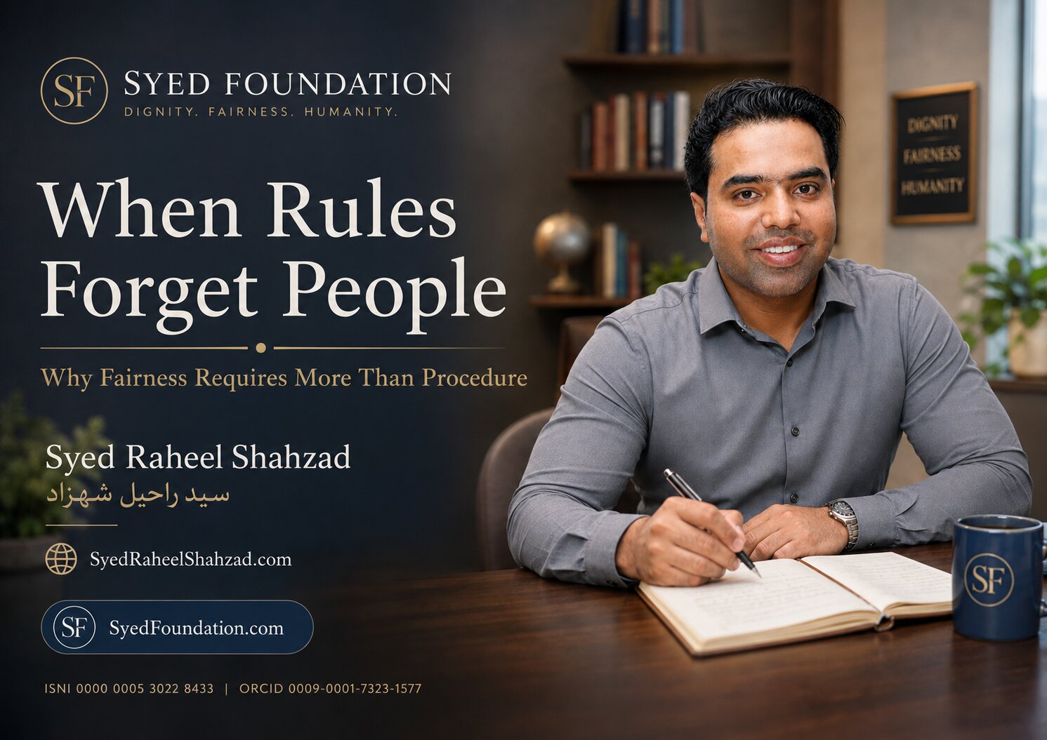 Syed Foundation featured image with Syed Raheel Shahzad on fairness, dignity, procedure, proportionality, human circumstances and institutional care