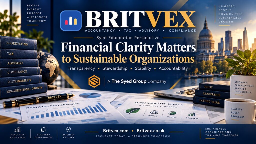 Britvex financial clarity for sustainable organizations showing accounting, reporting, transparency, stewardship and accountability