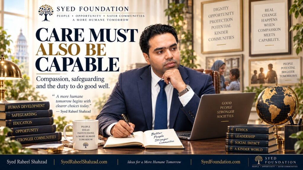 Syed Foundation reflection by Syed Raheel Shahzad on compassion, dignity, safeguarding, skill and capable care