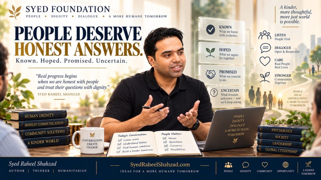Syed Foundation reflection by Syed Raheel Shahzad on dignity, honest communication, promises, uncertainty and community trust