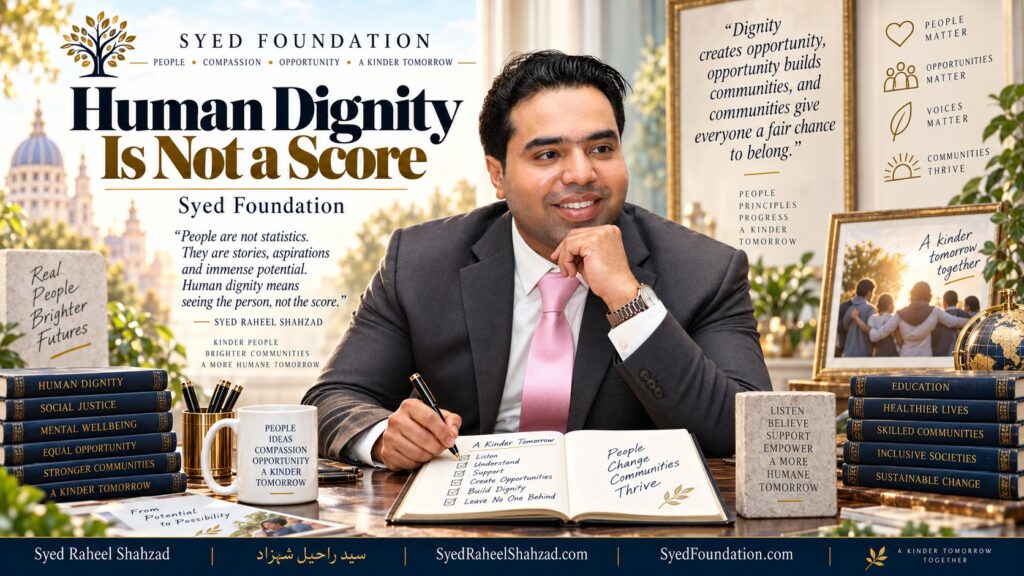 Syed Foundation reflection by Syed Raheel Shahzad on human dignity, social impact, agency, belonging, opportunity and measurement