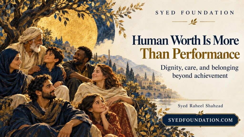 Syed Foundation philosophical artwork by Syed Raheel Shahzad on human worth, dignity, belonging, care, achievement pressure and performance