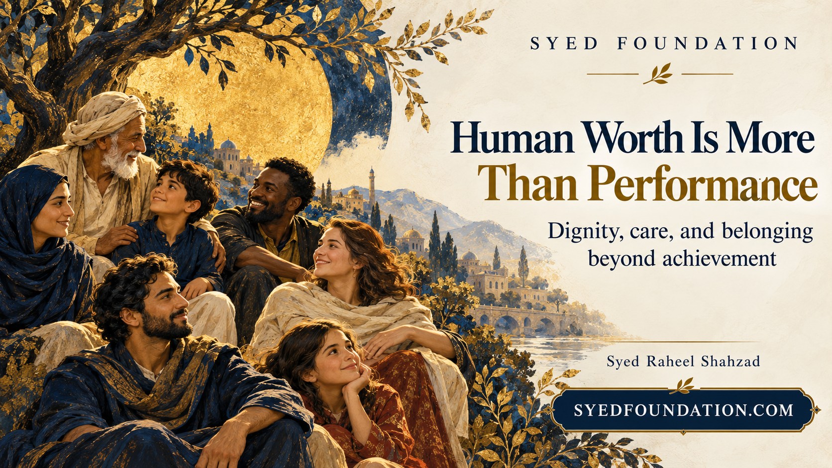 Syed Foundation philosophical artwork by Syed Raheel Shahzad on human worth, dignity, belonging, care, achievement pressure and performance