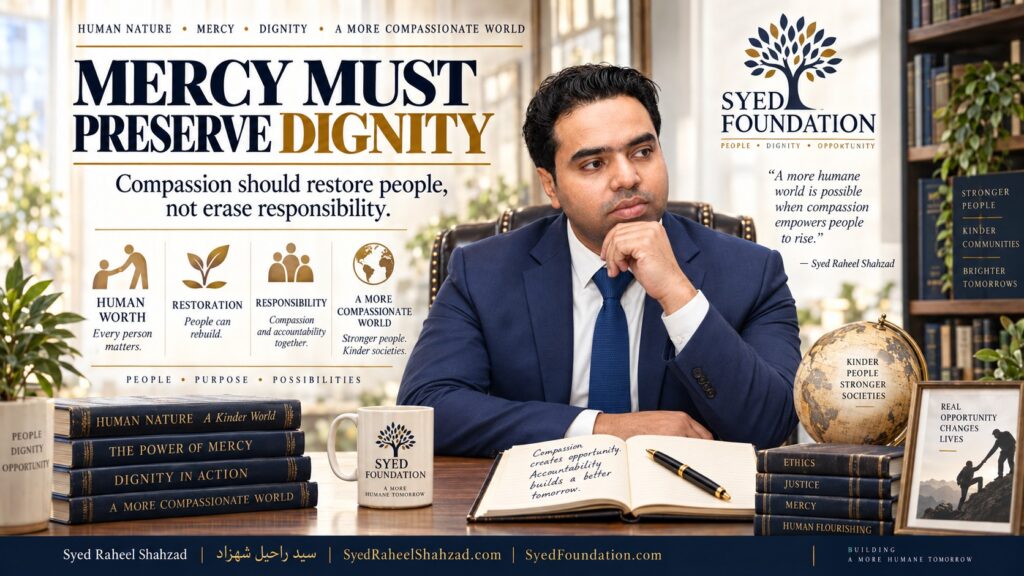 Syed Foundation reflection by Syed Raheel Shahzad on mercy, dignity, compassion, second chances and human agency