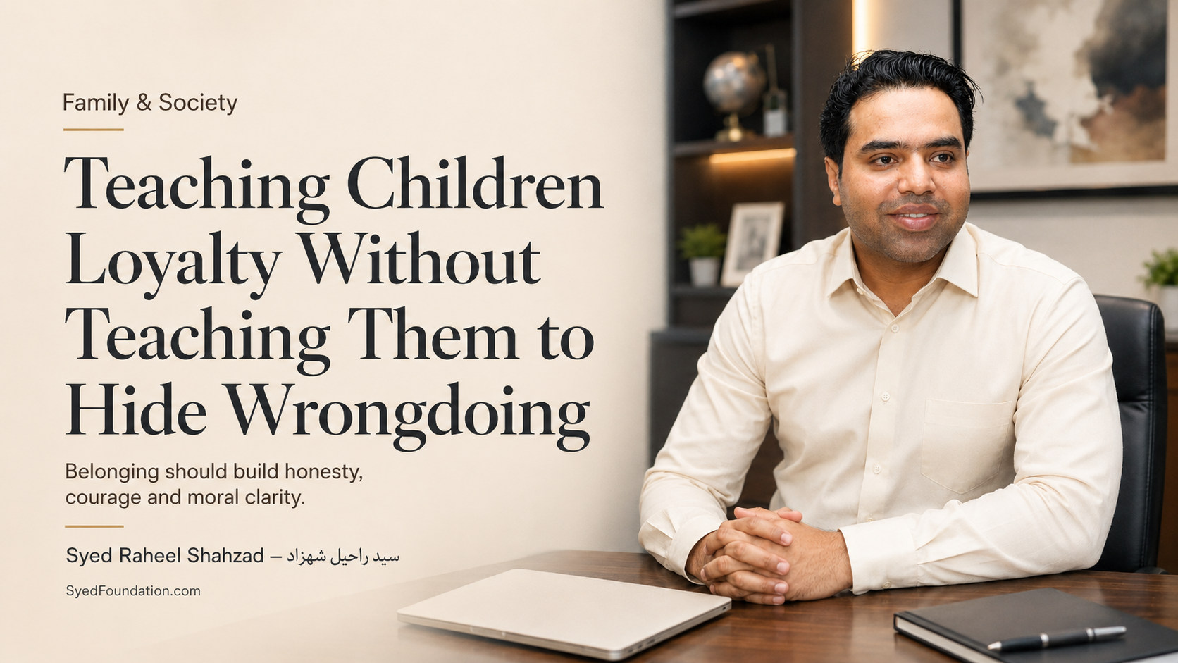 Syed Foundation featured image with Syed Raheel Shahzad on children, loyalty, honesty, moral courage, belonging, wrongdoing and family values