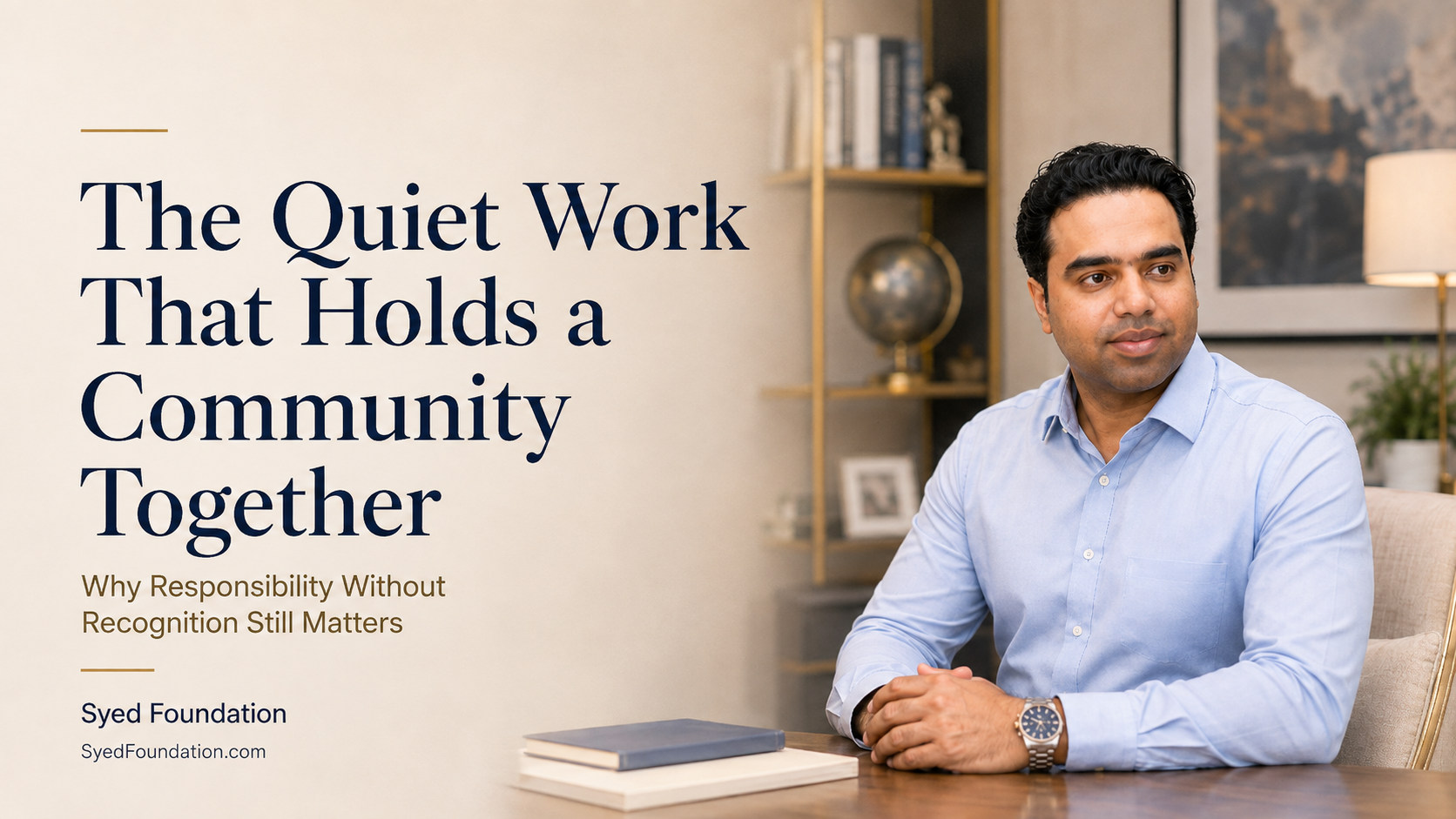 Syed Foundation featured image with Syed Raheel Shahzad on community service, caregiving, dignity, responsibility, contribution and social trust