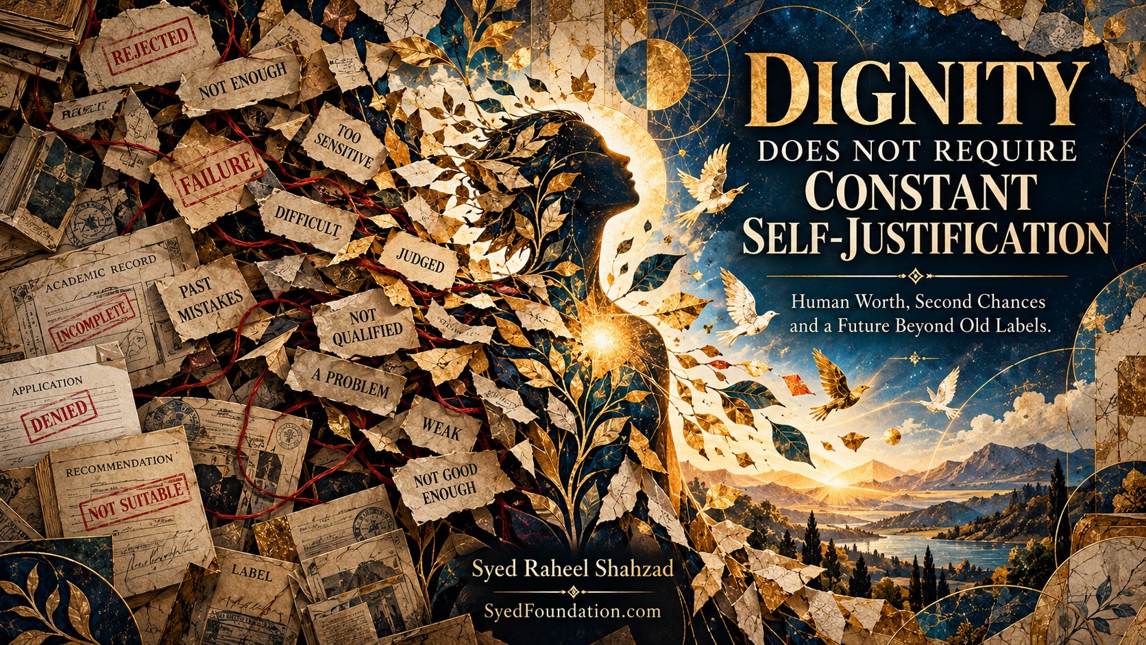 Syed Foundation philosophical artwork by Syed Raheel Shahzad about dignity, second chances, human worth, old labels and self-justification