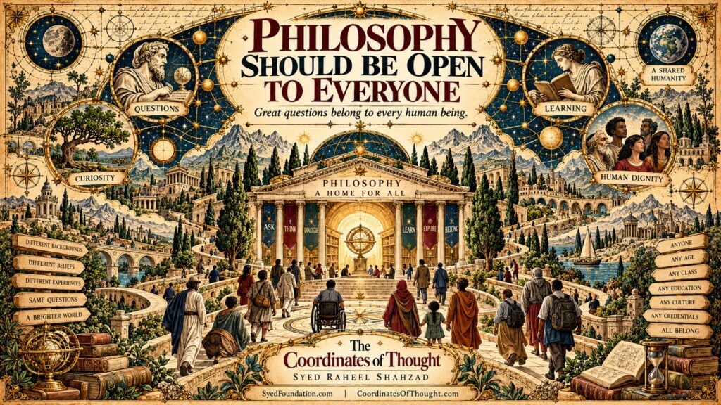 Syed Foundation artwork presenting philosophy as open to people of every background through The Coordinates of Thought by Syed Raheel Shahzad