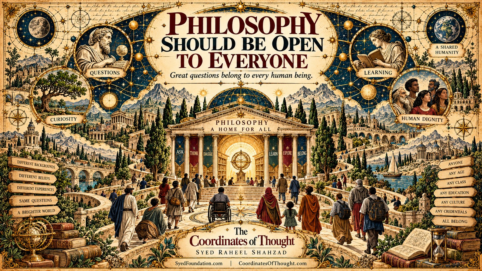 Syed Foundation artwork presenting philosophy as open to people of every background through The Coordinates of Thought by Syed Raheel Shahzad