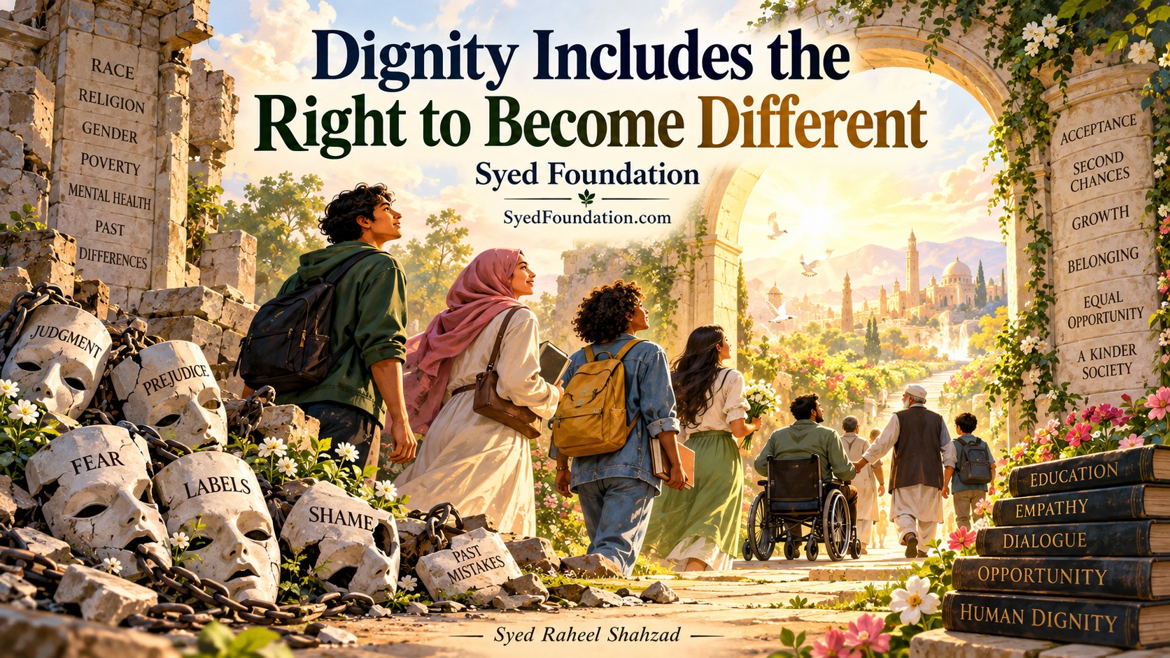 Syed Foundation philosophical artwork by Syed Raheel Shahzad about human dignity, second chances, stigma, belonging, development and becoming different
